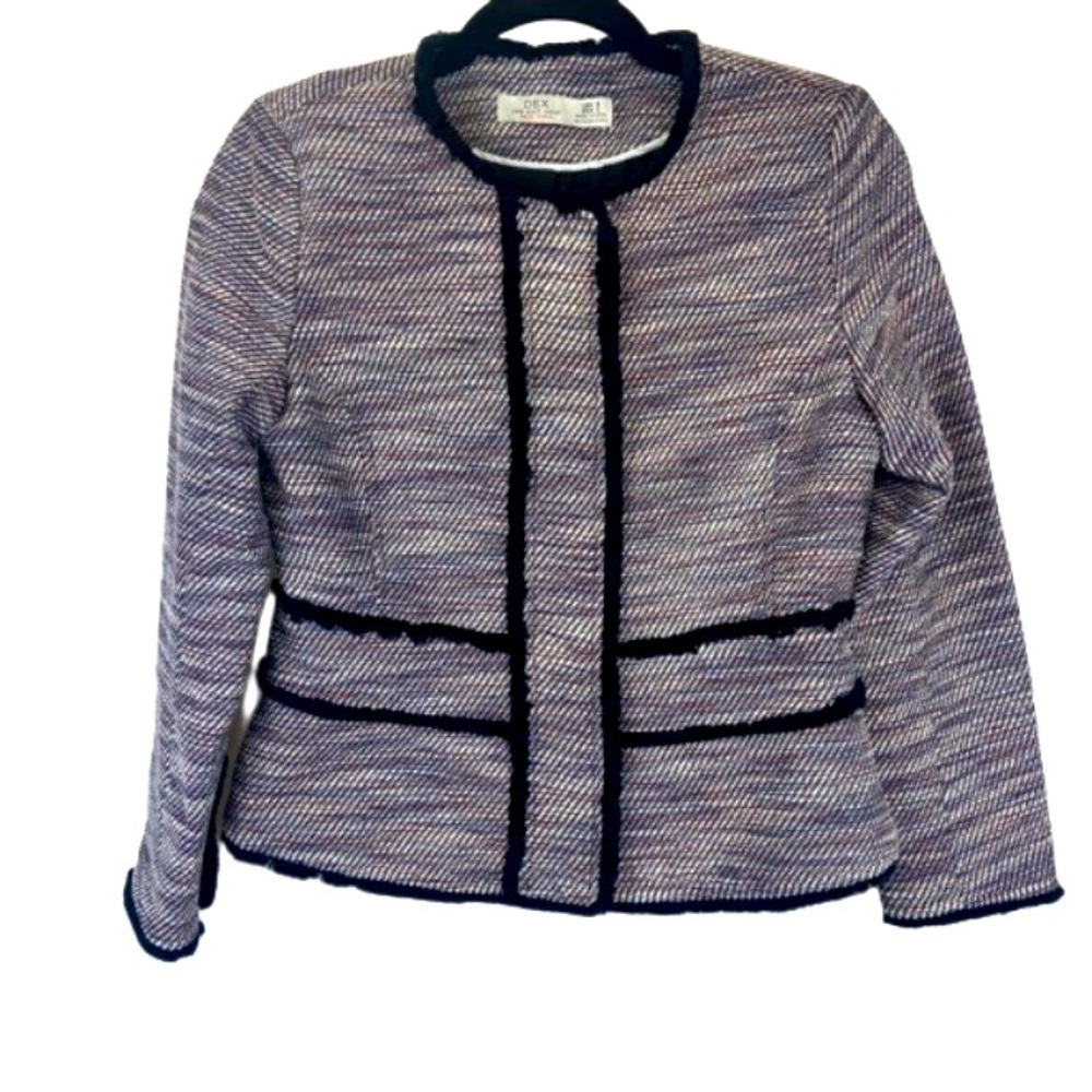 Dex Suit Shop Cotton Blend Boucle Tweed Cropped Blazer Jacker Raw Trim Small